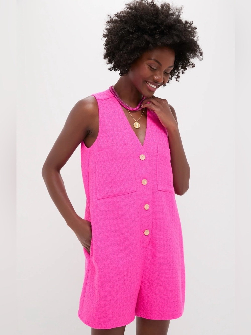 Tuckernuck Hot Pink Myla Romper size medium - Picture 2 of 7